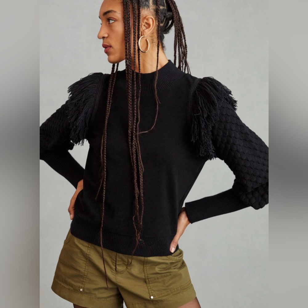 Dolan Black Fringed Knit Sweater
